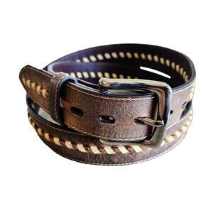 Twisted X Western Cowboy Ranger Tooled Leather Belt Whip Stitch Center Size 46